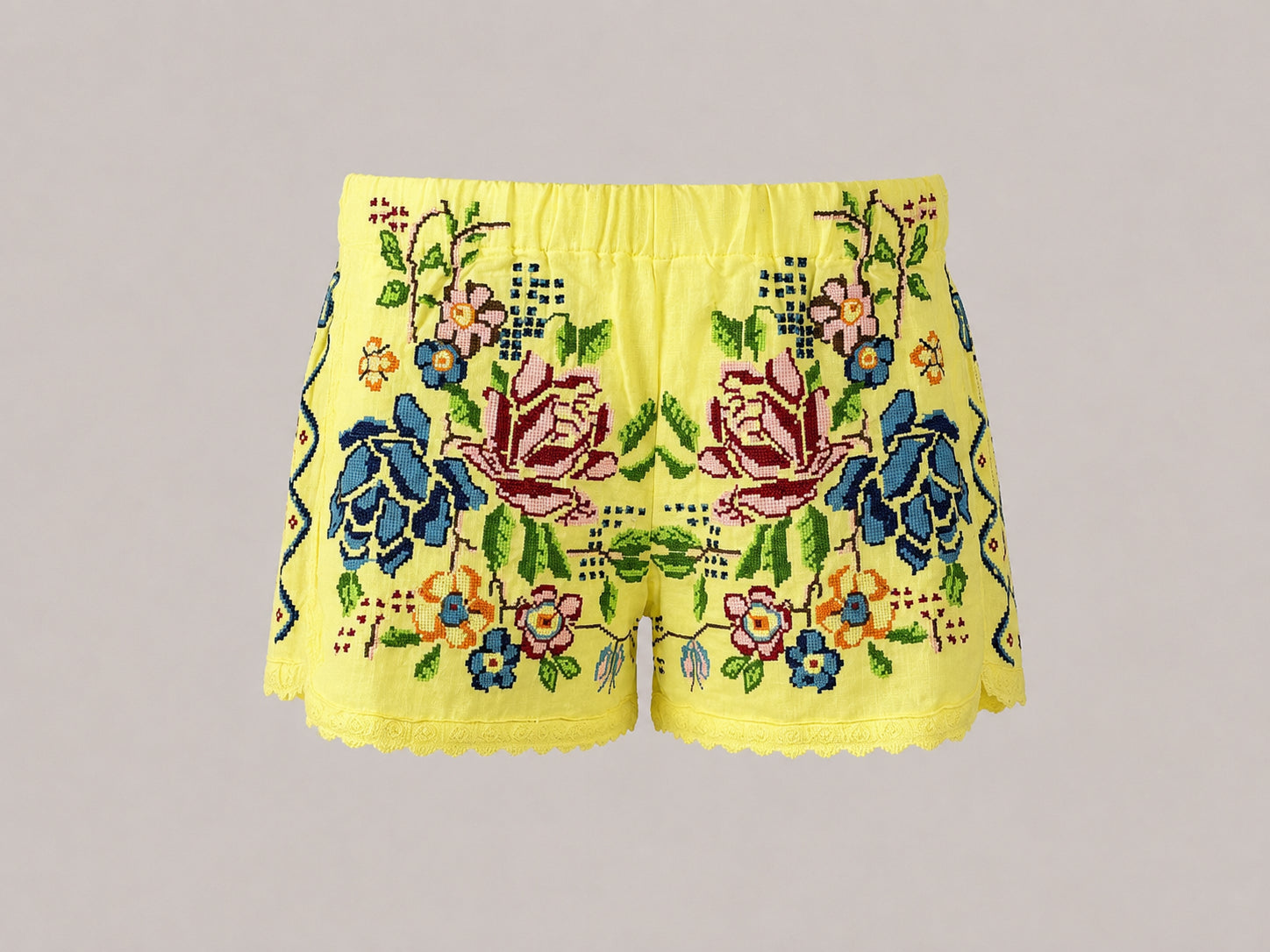 Orsina, Shorts Ricami Floreali Punto Croce