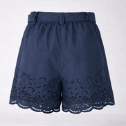 Suncoo, Shorts a Vita Alta con Cintura in Popeline di Cotone Navy