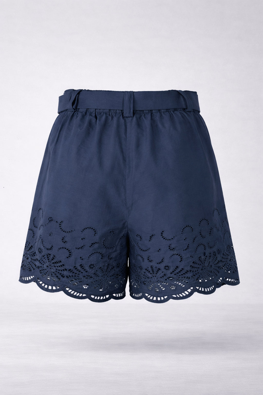 Suncoo, Shorts a Vita Alta con Cintura in Popeline di Cotone Navy