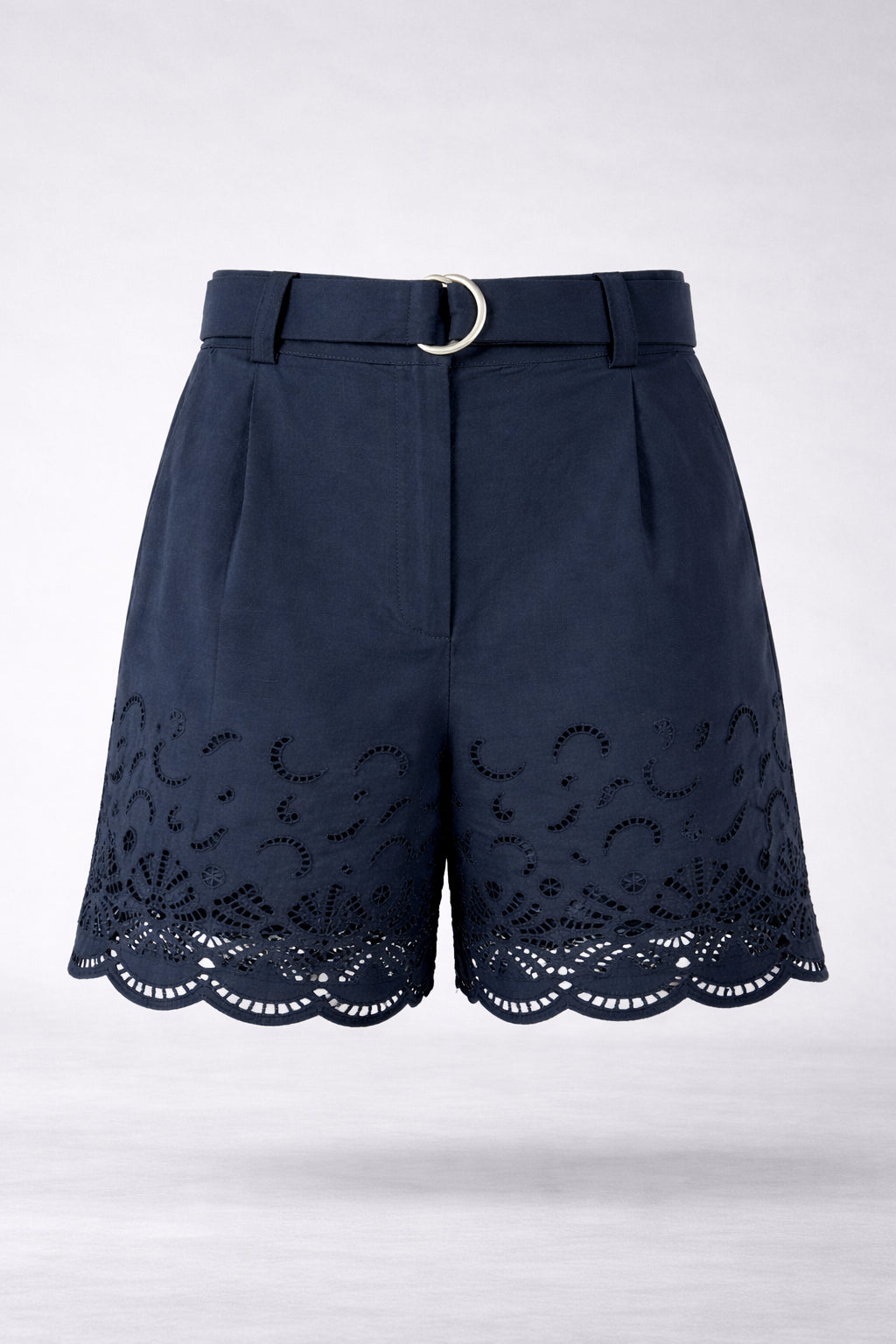 Suncoo, Shorts a Vita Alta con Cintura in Popeline di Cotone Navy