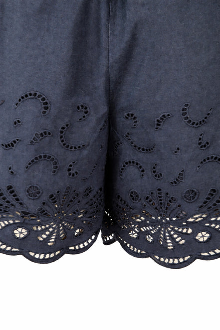 Suncoo, Shorts a Vita Alta con Cintura in Popeline di Cotone Navy