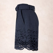 Suncoo, Shorts a Vita Alta con Cintura in Popeline di Cotone Navy