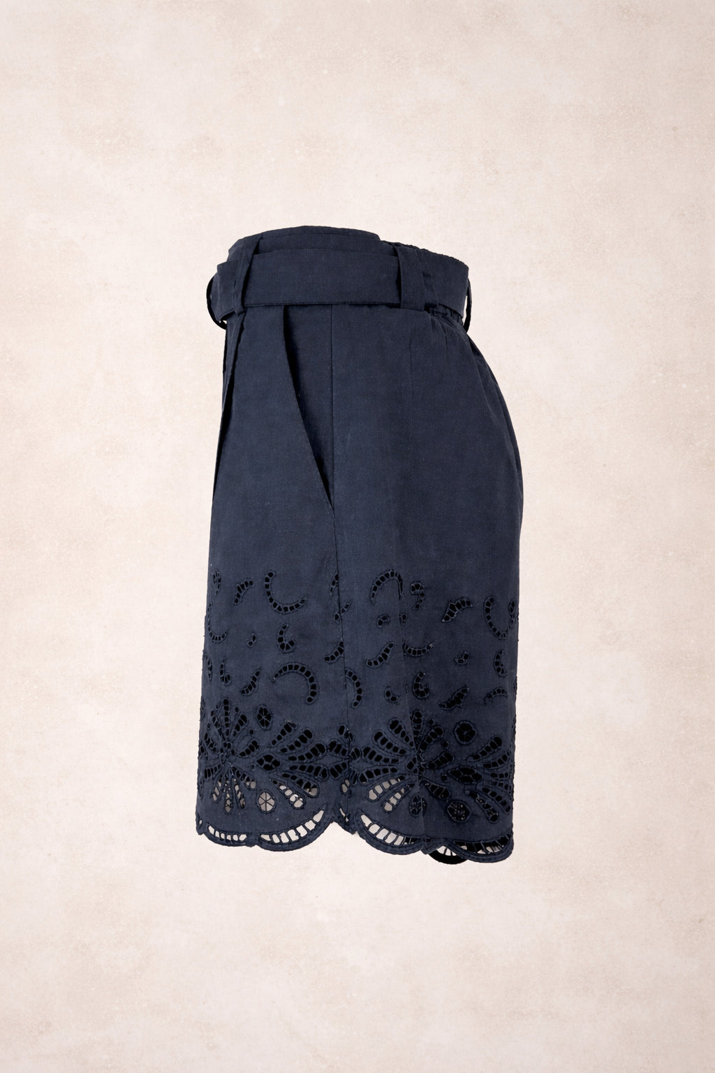 Suncoo, Shorts a Vita Alta con Cintura in Popeline di Cotone Navy