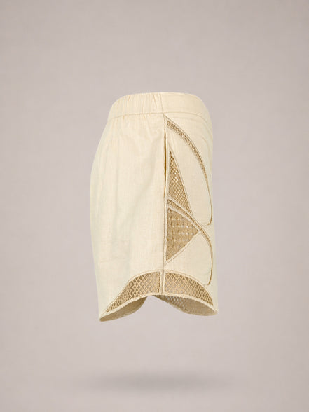 Suncoo, Shorts Vita Alta in Lino con Pizzo Brest