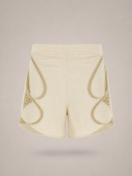 Suncoo, Shorts Vita Alta in Lino con Pizzo Brest