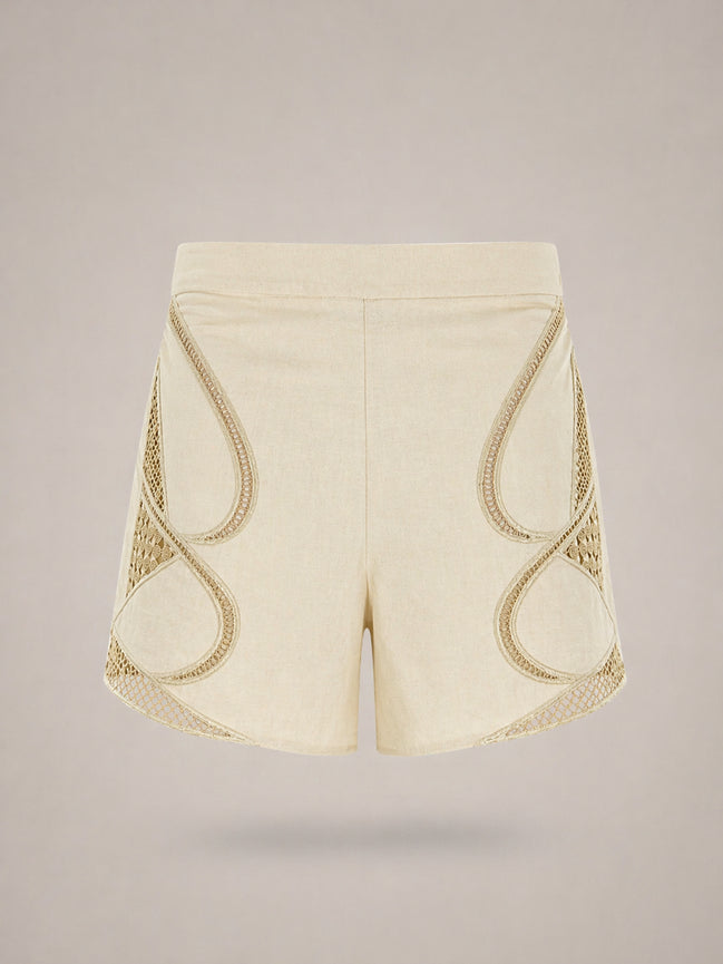 Suncoo, Shorts Vita Alta in Lino con Pizzo Brest