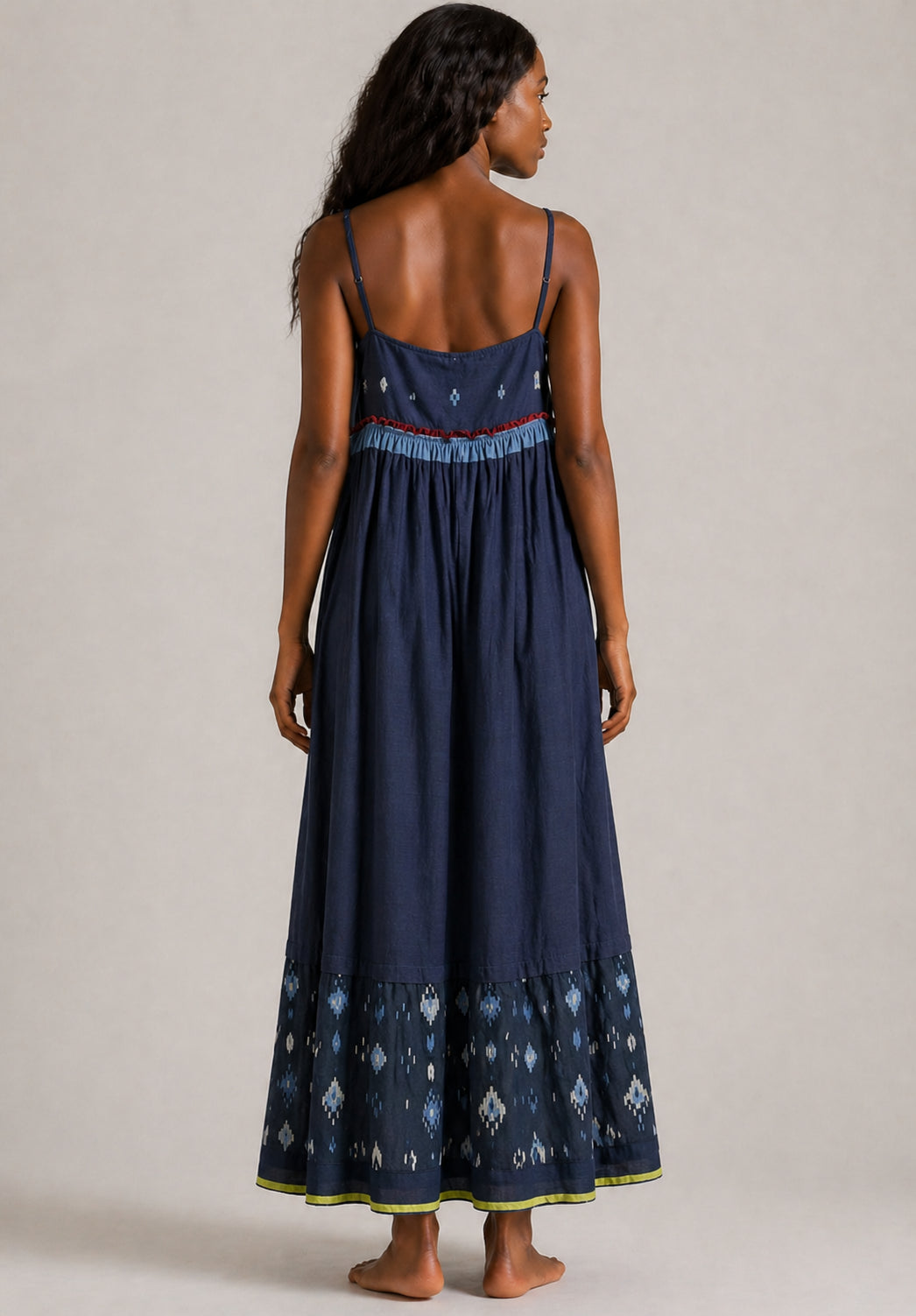Injiri, Slip Dress Navy con Ricami Jamdani