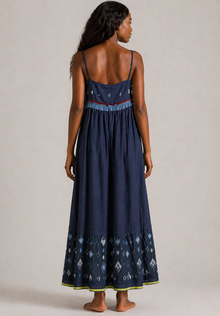 Injiri, Slip Dress Navy con Ricami Jamdani