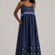 Injiri, Slip Dress Navy con Ricami Jamdani