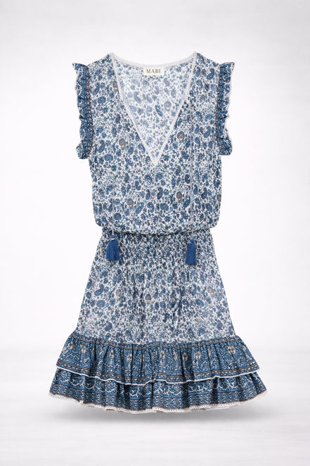 MA.BE Apparel, Mini Abito in Cotone con Fantasia Floreale Esti