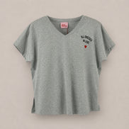 T-Shirt Grigia a V Cotone Over Cuore Ricamato