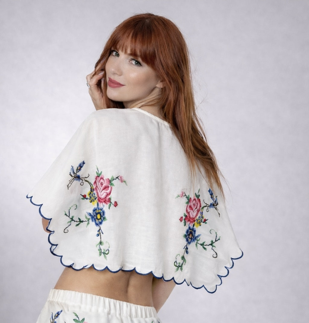 Orsina, Top Cropped con Ricami Punto Croce