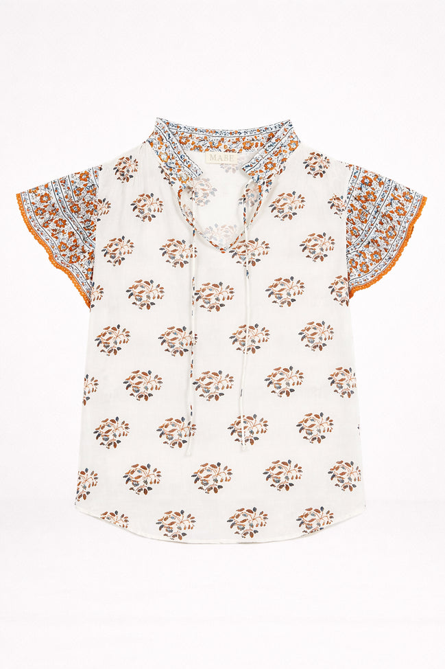 MA.BE Apparel, Top con Volants in Cotone Fantasia Stella