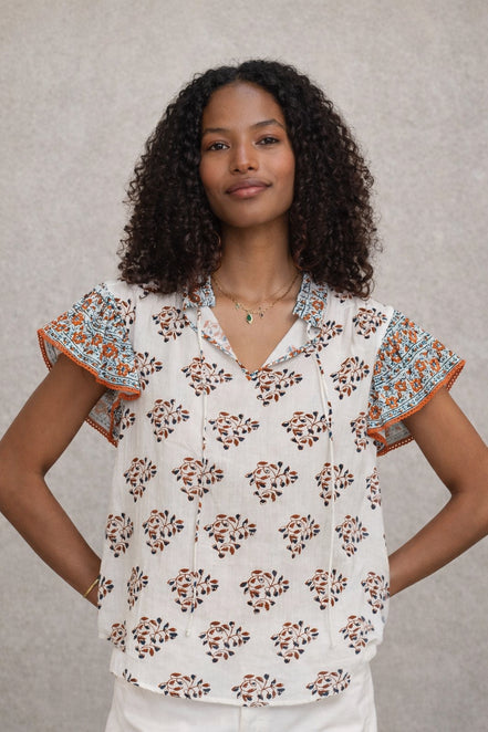 MA.BE Apparel, Top con Volants in Cotone Fantasia Stella