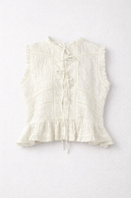 Top Senza Maniche in Pizzo con Lacci Bianco Camila Maison Hotel