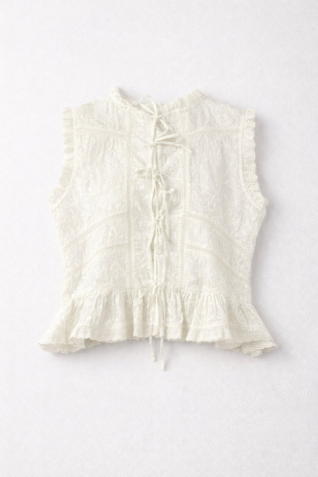 Top Senza Maniche in Pizzo con Lacci Bianco Camila Maison Hotel