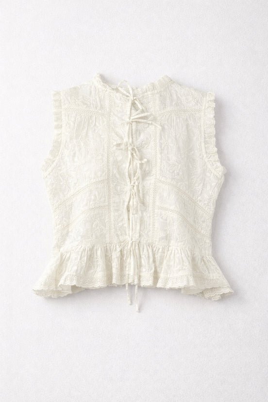 Top Senza Maniche in Pizzo con Lacci Bianco Camila Maison Hotel