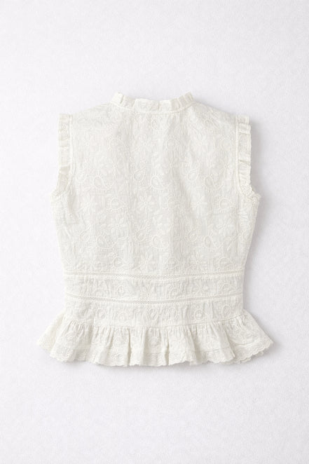 Top Senza Maniche in Pizzo con Lacci Bianco Camila Maison Hotel