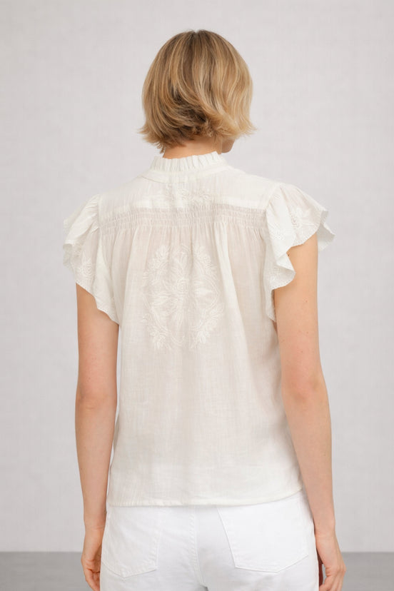MA.BE Apparel,  Top Ecru con Pizzo e Ricamo Floreale Lilia