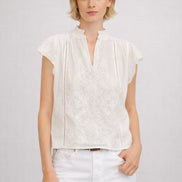 MA.BE Apparel,  Top Ecru con Pizzo e Ricamo Floreale Lilia