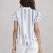 MA.BE Apparel, Top con Volant in Cotone a Righe Eleni