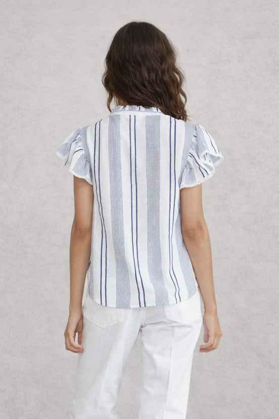 MA.BE Apparel, Top con Volant in Cotone a Righe Eleni