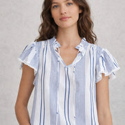 MA.BE Apparel, Top con Volant in Cotone a Righe Eleni