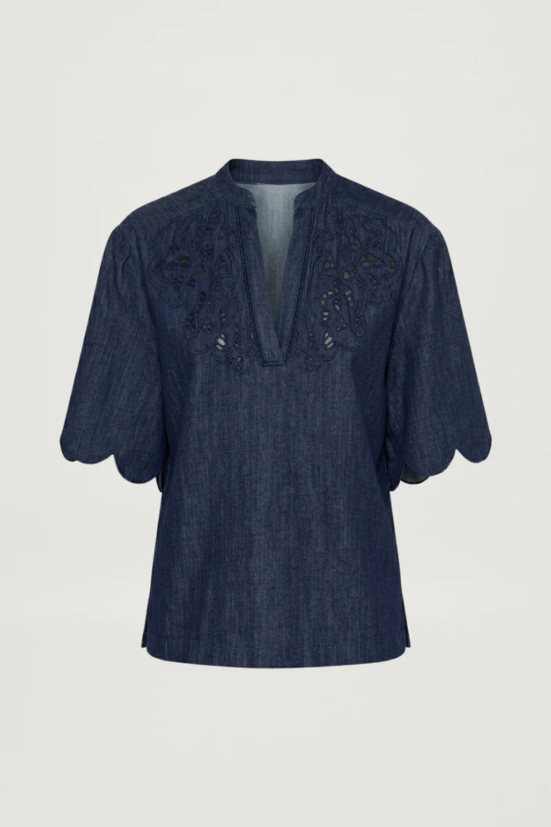 Scarlett Poppies, Camicia Manica a 3/4 in Denim Leggero