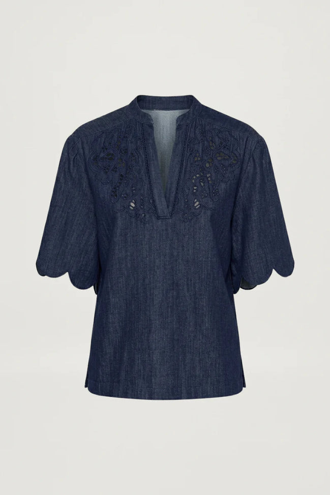 Scarlett Poppies, Camicia Manica a 3/4 in Denim Leggero