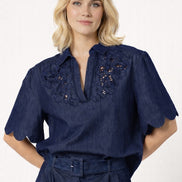 Scarlett Poppies, Camicia Manica a 3/4 in Denim Leggero