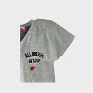 T-Shirt Grigia a V Cotone Over Cuore Ricamato