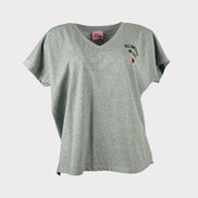 T-Shirt Grigia a V Cotone Over Cuore Ricamato