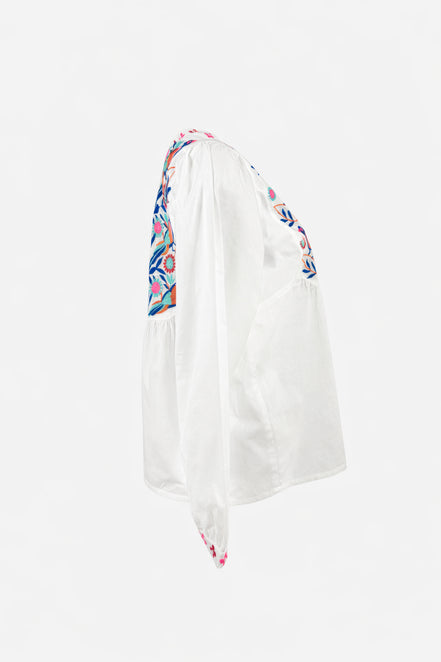 Blusa di Cotone con Ricami di Ucellini Blu Nimo with Love