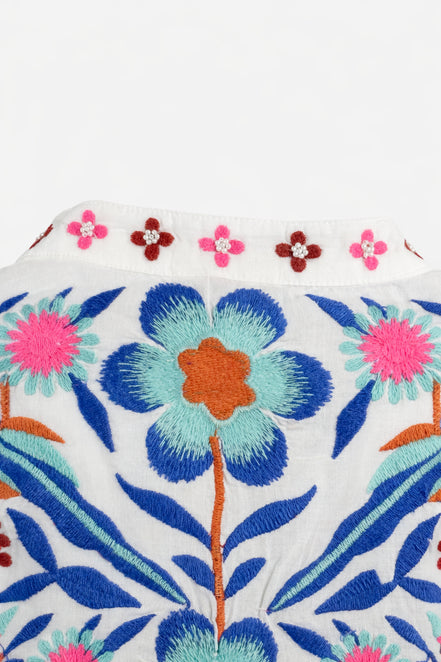 Blusa di Cotone con Ricami di Ucellini Blu Nimo with Love