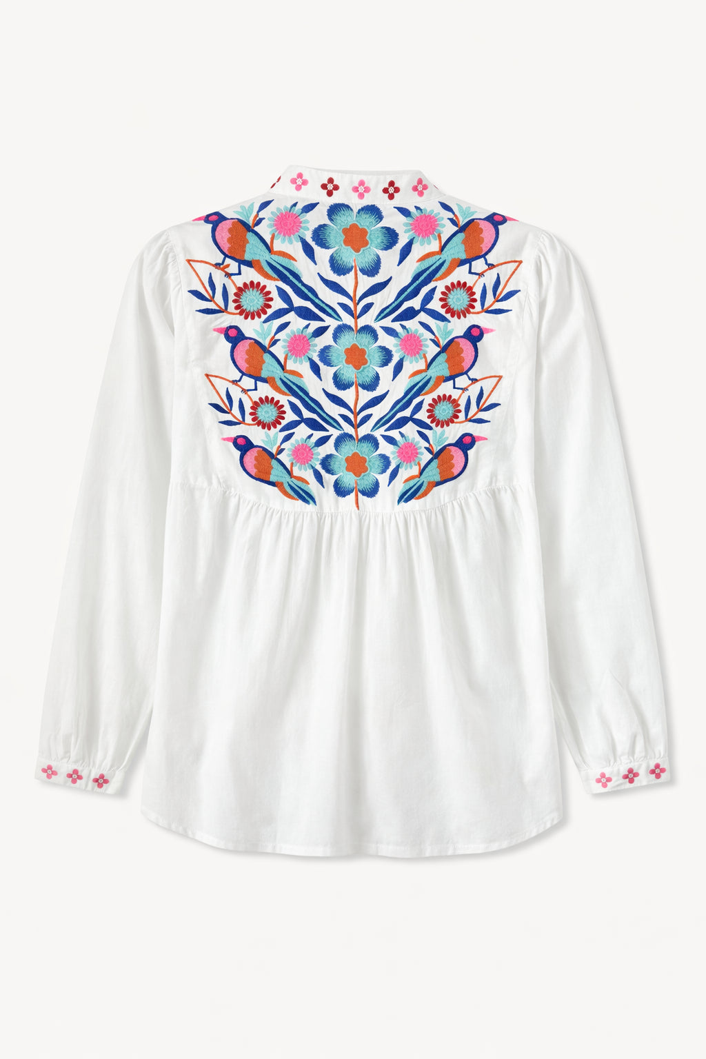 Blusa di Cotone con Ricami di Ucellini Blu Nimo with Love