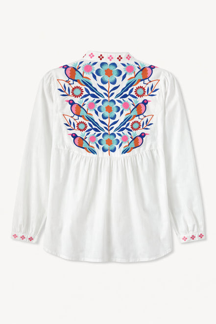 Blusa di Cotone con Ricami di Ucellini Blu Nimo with Love