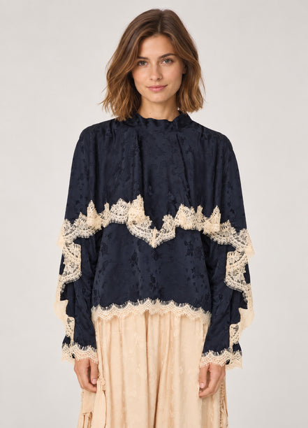 Sea NY,  Blusa con Rivestimento a Mantella e Pizzo