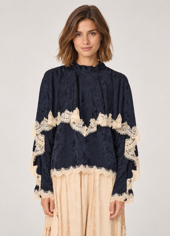 Sea NY,  Blusa con Rivestimento a Mantella e Pizzo