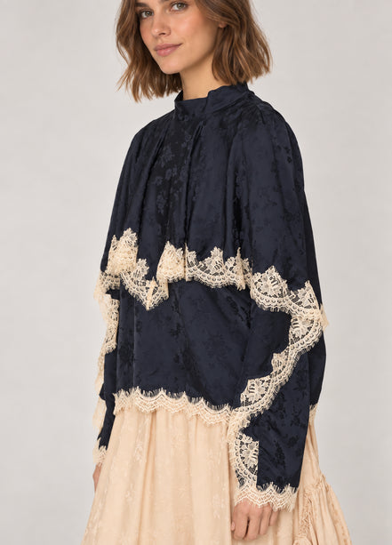 Sea NY,  Blusa con Rivestimento a Mantella e Pizzo