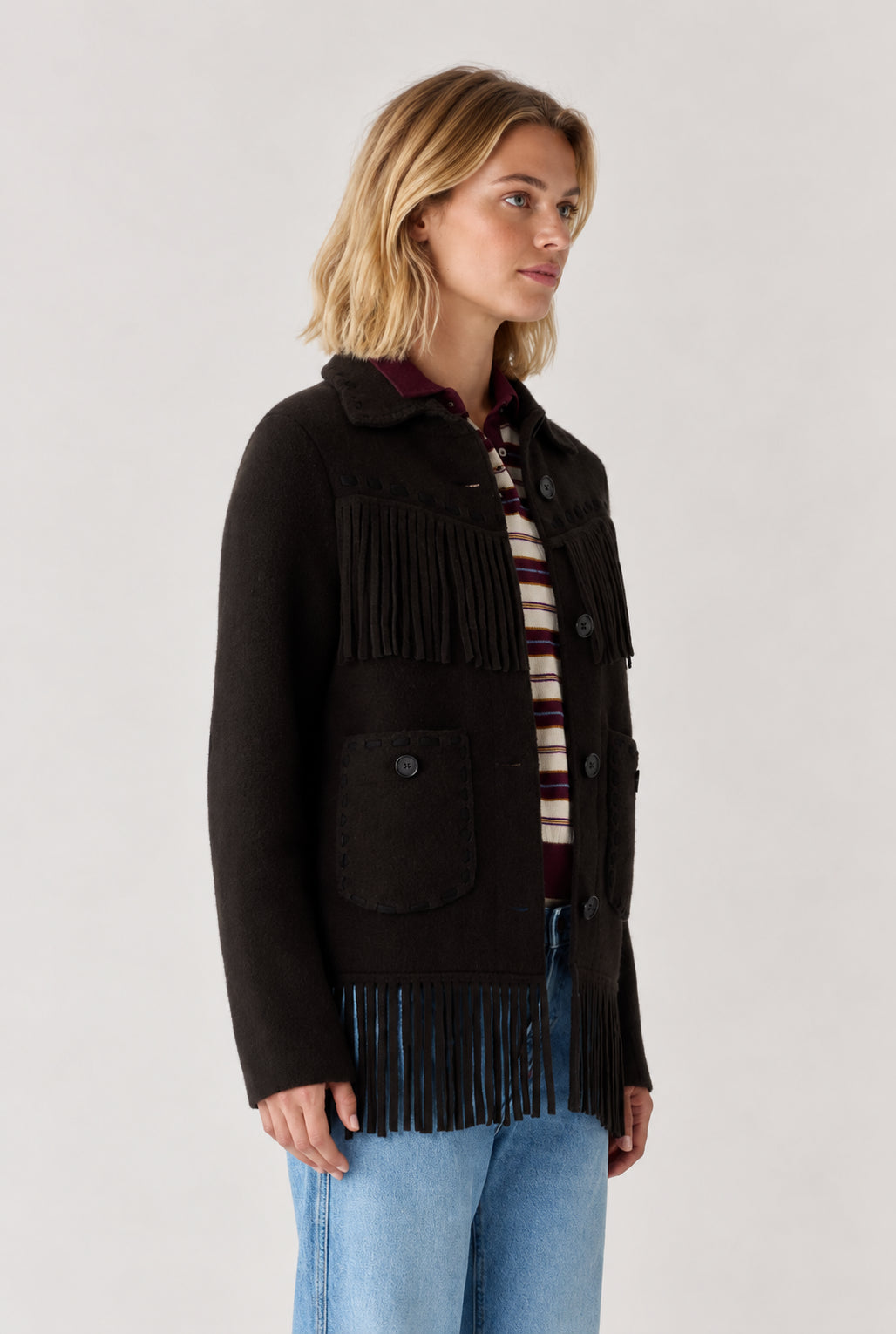 Guest in Residence, Giaccone in Cashmere con Frange Western