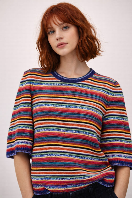 Ba&sh, Maglia in Tricot di Cotone a Righe Farfaela