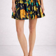Minigonna Navy Floreale a Ruota con Bottoni Clement Antik Batik