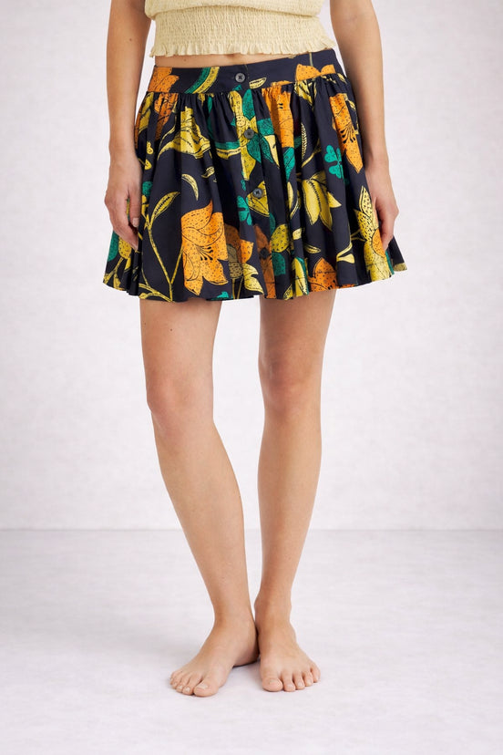 Minigonna Navy Floreale a Ruota con Bottoni Clement Antik Batik