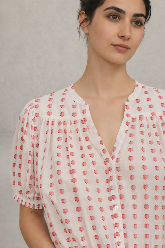 MA.BE Apparel, Camicia con Coulisse e Ricami a Cuore Karla