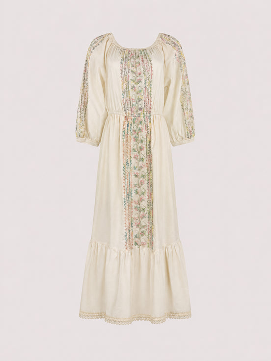 Antik Batik, Abito Lungo Avorio in Cotone Alex