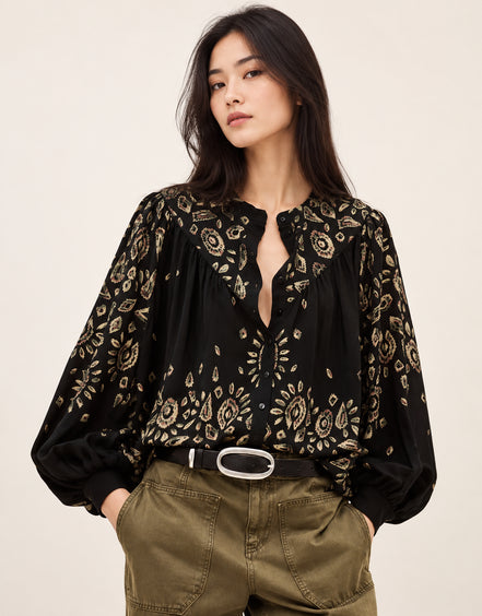 Ba&sh, Blusa Nera Stampata Brava