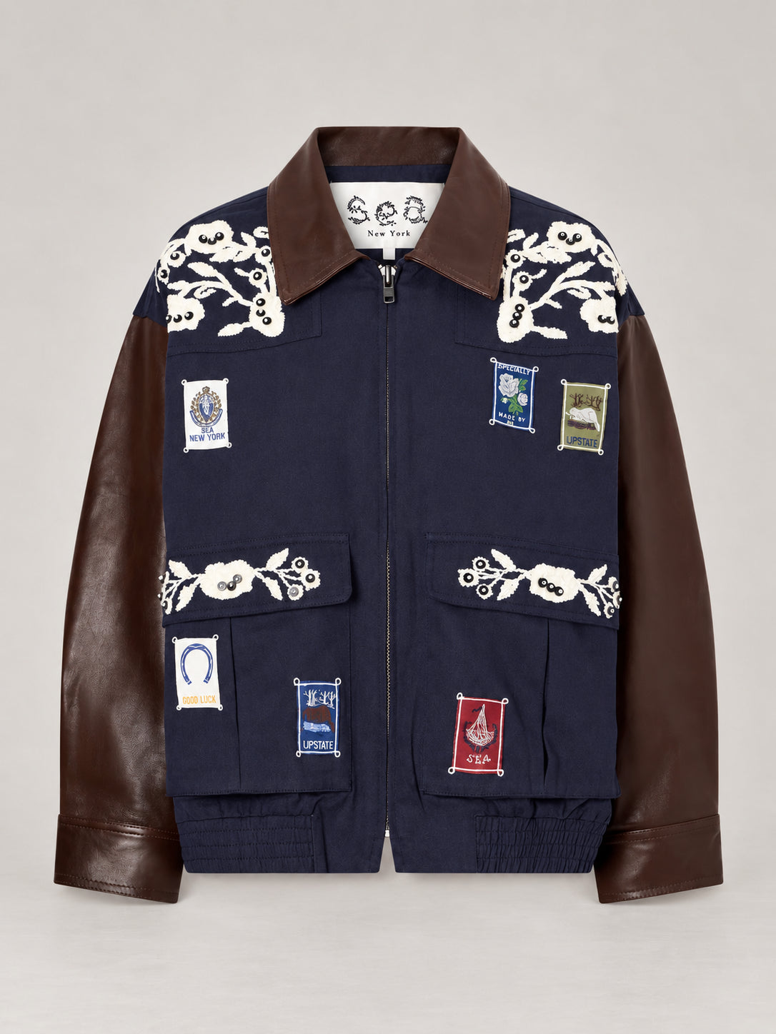 SEA New York, Giaccone con Patch e Maniche in Pelle Georgie