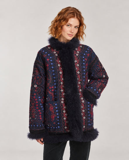 Antik Batik, Giaccone con ricami e pelliccia Ivan