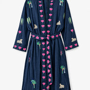 Kimono  in Cotone Blu con Ricami Jungle, Nimo with Love