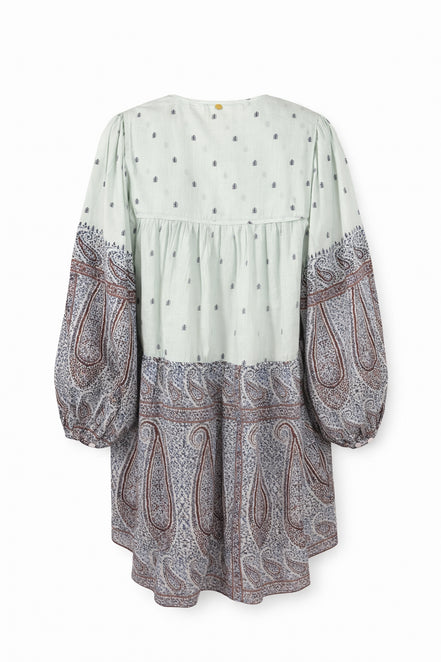 Abito Corto in Voile di Cotone Fantasia Paisley, Johri Antik Batik